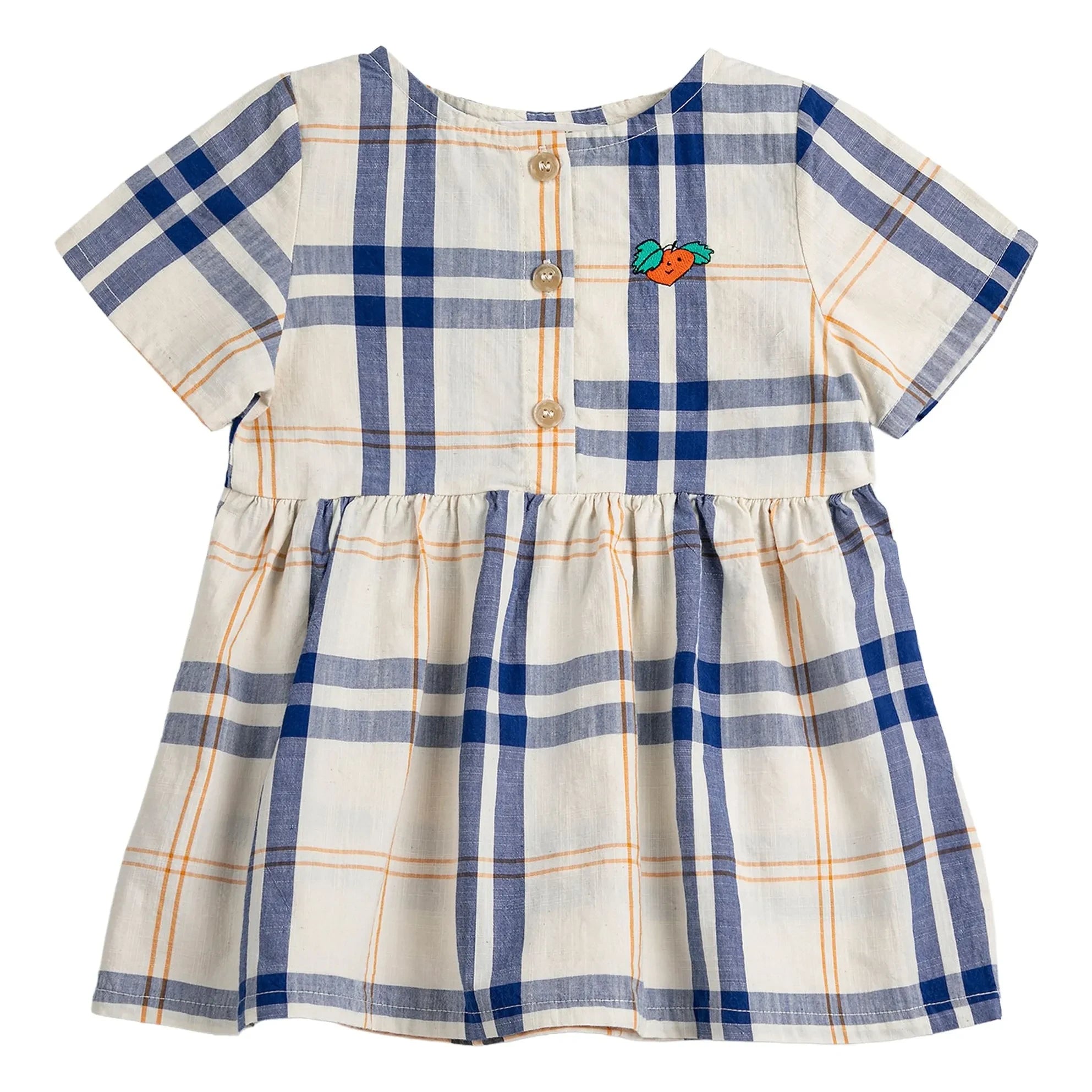 Bobo Choses - Vestido de bebé de algodón orgánico con estampado tartán | Crudo