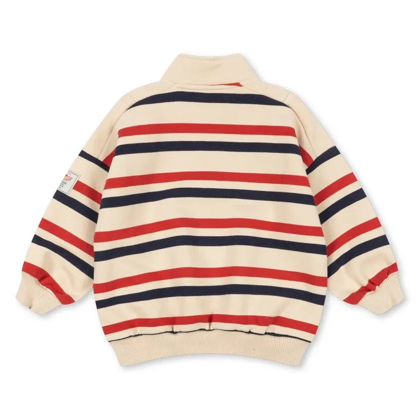 Konges Sløjd - Loupy Çizgili Organik Pamuk Fermuarlı Sweatshirt | Ecru