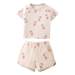 Gingersnaps - Conjunto de camiseta y pantalón corto Matthew | Beige jaspeado