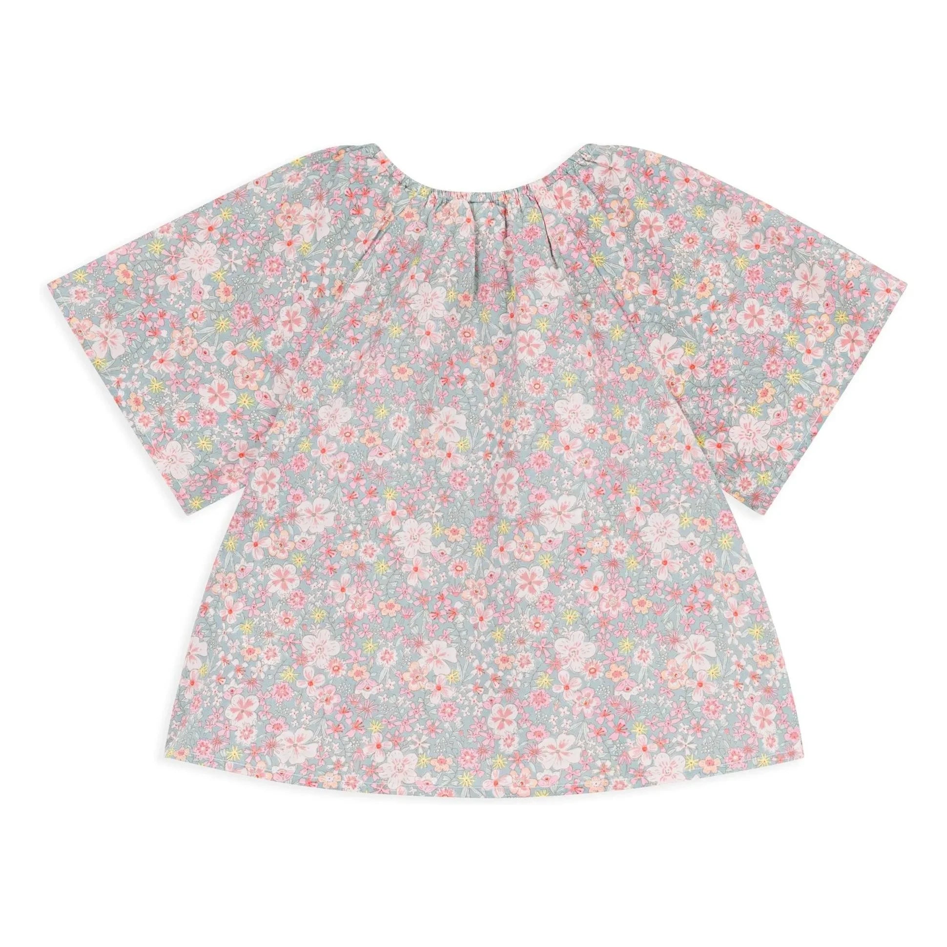 Petit Bateau - Blusa suelta de algodón con ribetes florales | Gris azulado
