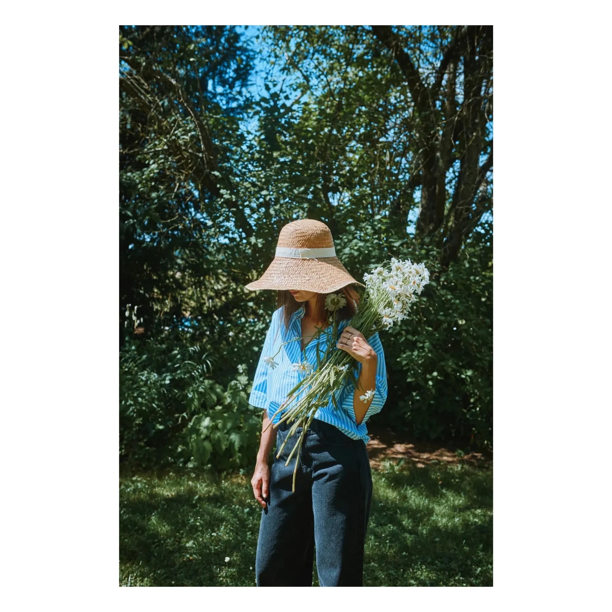 Poudre Organic - Camisa de popelín de algodón de rayas Caraway | Azul