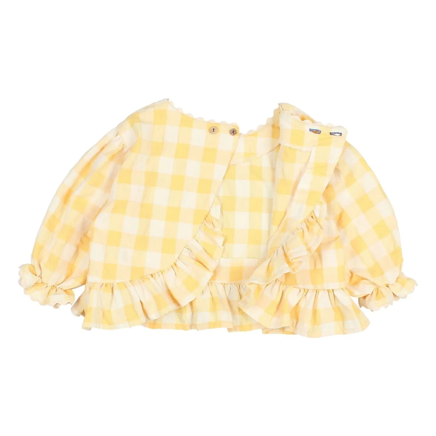 Búho - Blusa de seersucker de cuadros vichy de 3/4 | Amarillo