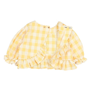 Búho - Blusa de seersucker de cuadros vichy de 3/4 | Amarillo