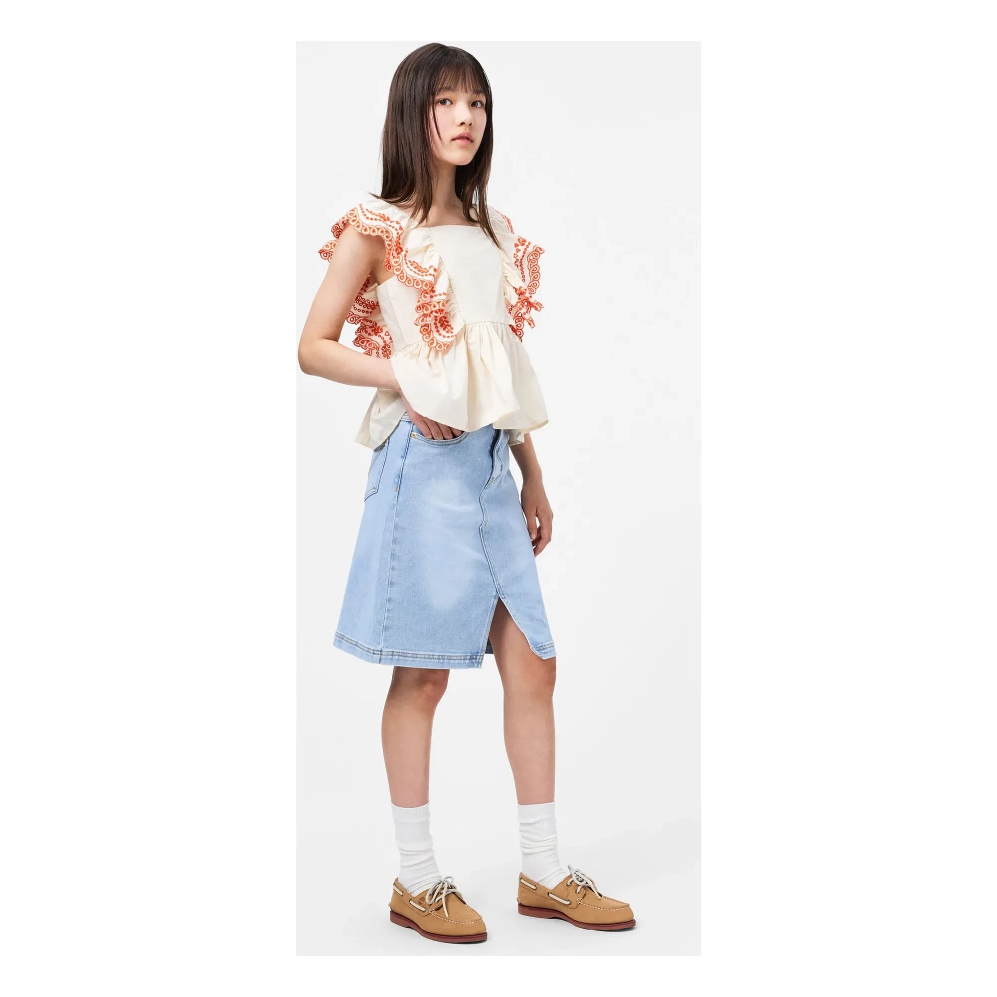 Molo - Volantes Rosamond Conton Top | Marfil