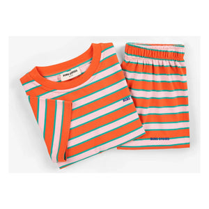 Bobo Choses - Conjunto de camiseta y pantalón corto de algodón orgánico a rayas | Rojo