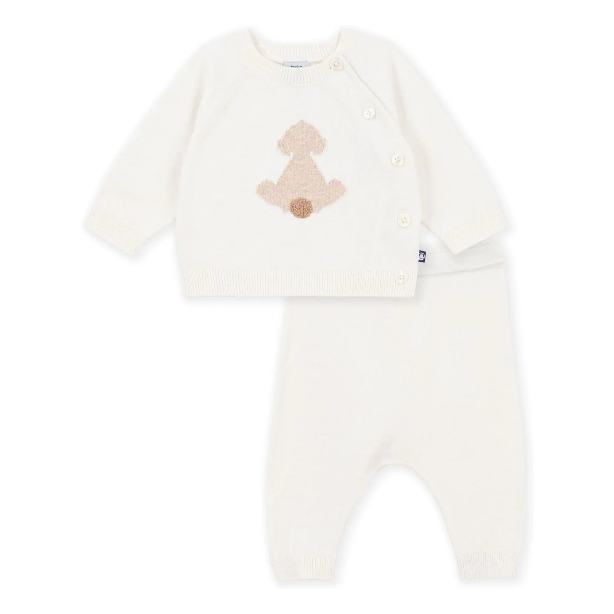 Petit Bateau - Organik pamuklu triko kazak ve pantolon takımı | Ekru