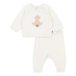 Petit Bateau - Organik pamuklu triko kazak ve pantolon takımı | Ekru