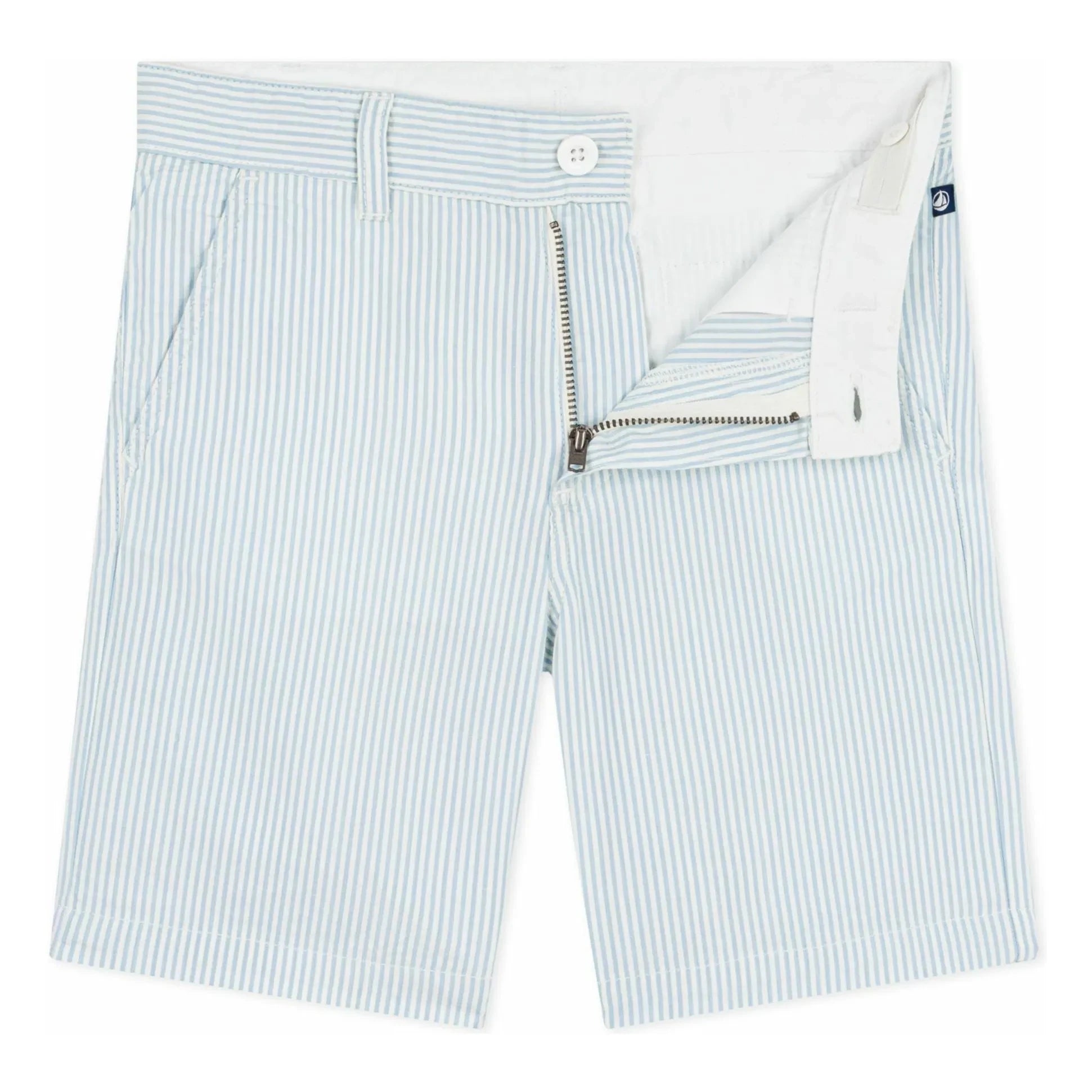 Petit Bateau - Pantalones cortos bermuda de rayas Seersucker de algodón orgánico | Azul claro