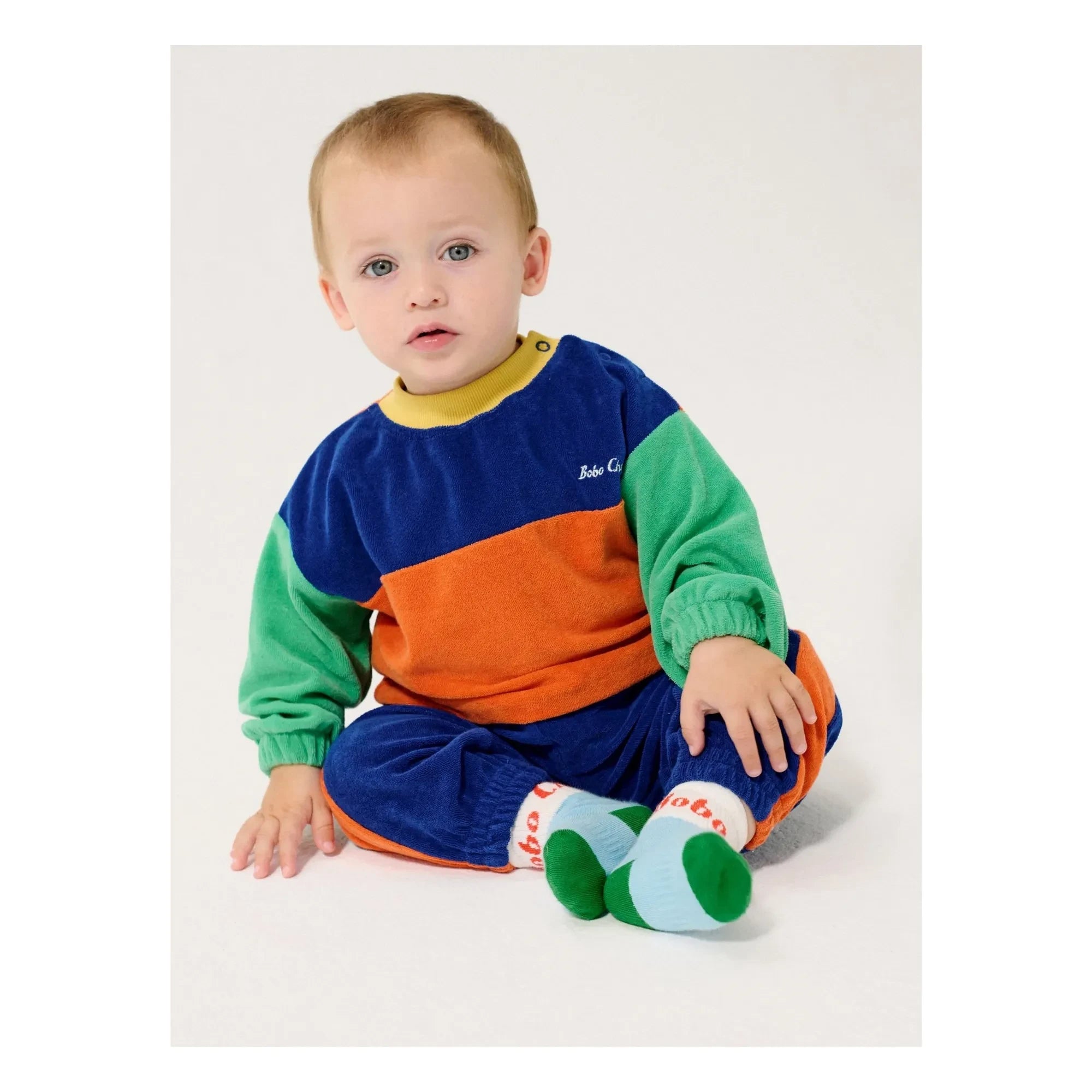 Bobo Choses - Jogger de felpa de algodón orgánico con raya de contraste | Azul real