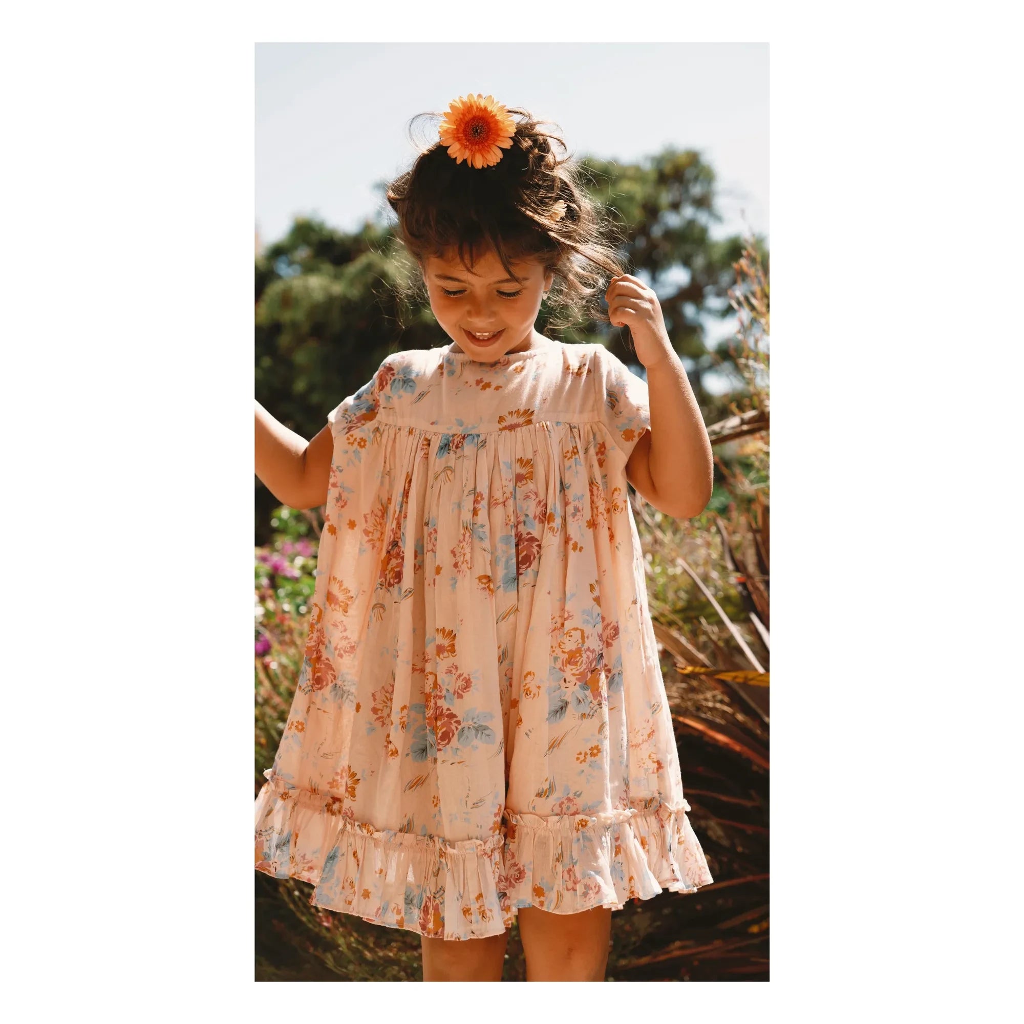 Lilinoa - Vestido de Voile de Algodón con Estampado Floral Maeva | Melocotón