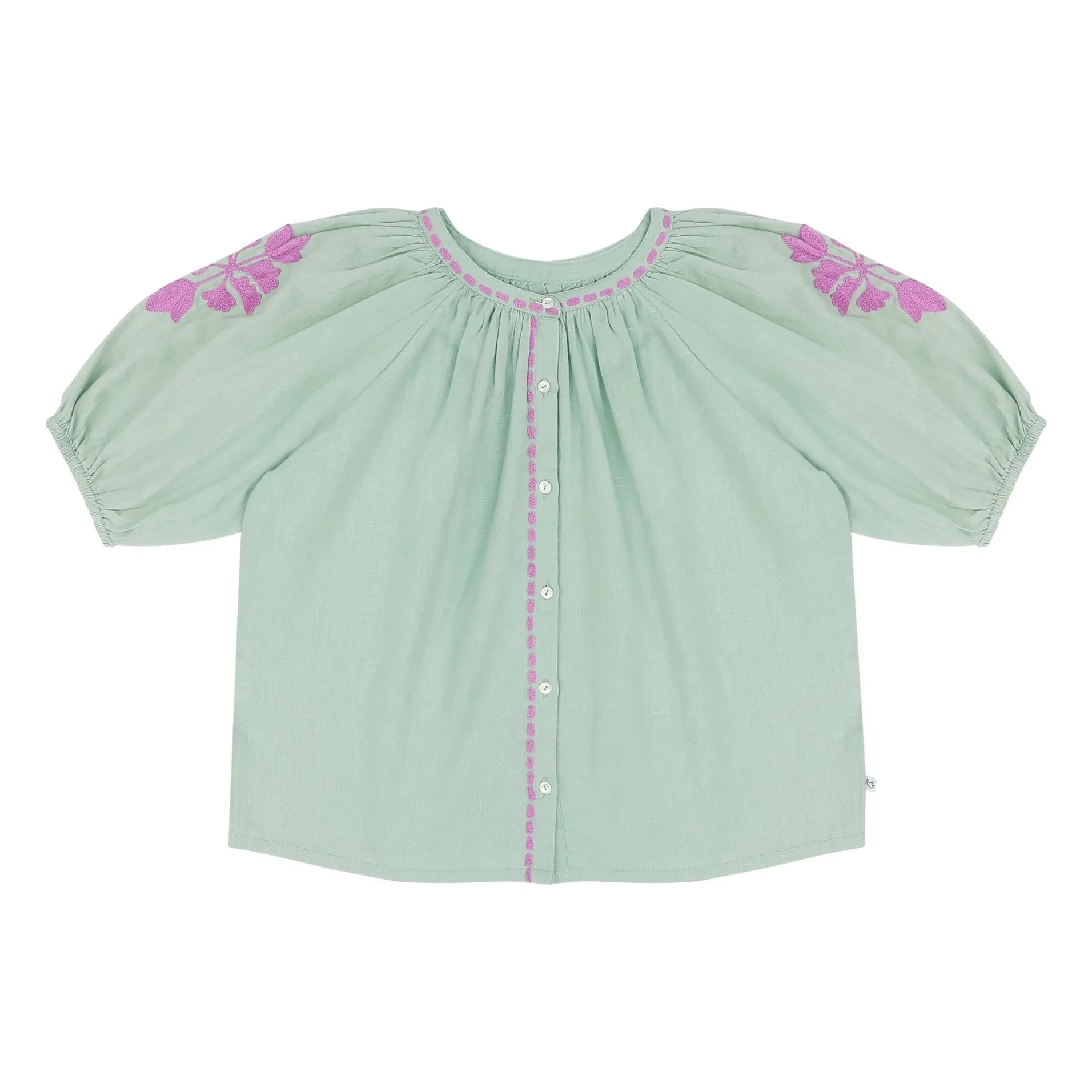 Jenest - Blusa bordada Colette Keten | Verde almendra