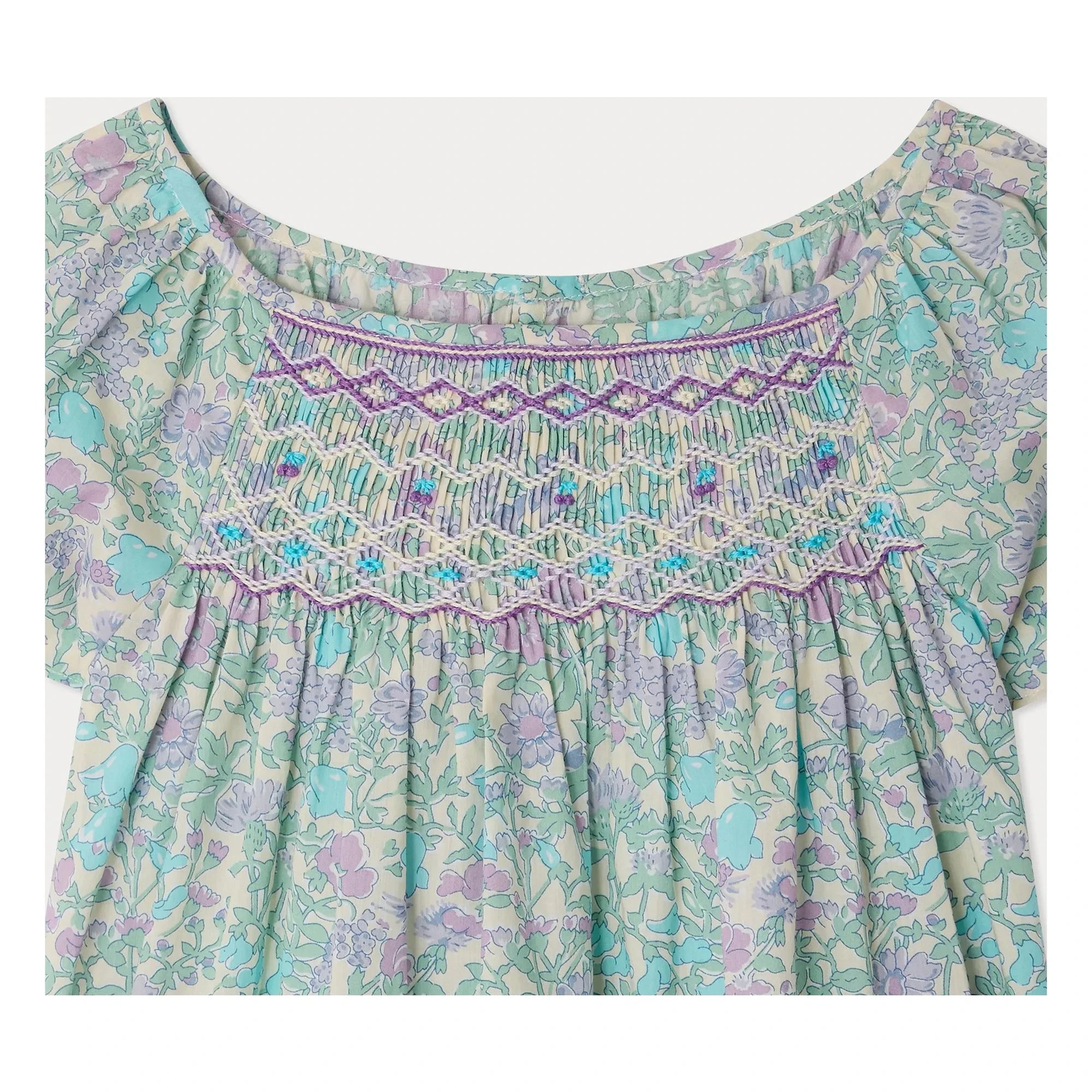 Bonpoint - Blusa fruncida de algodón orgánico Grenade Liberty | Verde agua