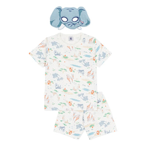 Petit Bateau - Conjunto de pijama corto y antifaz Savane de algodón orgánico | Blanco