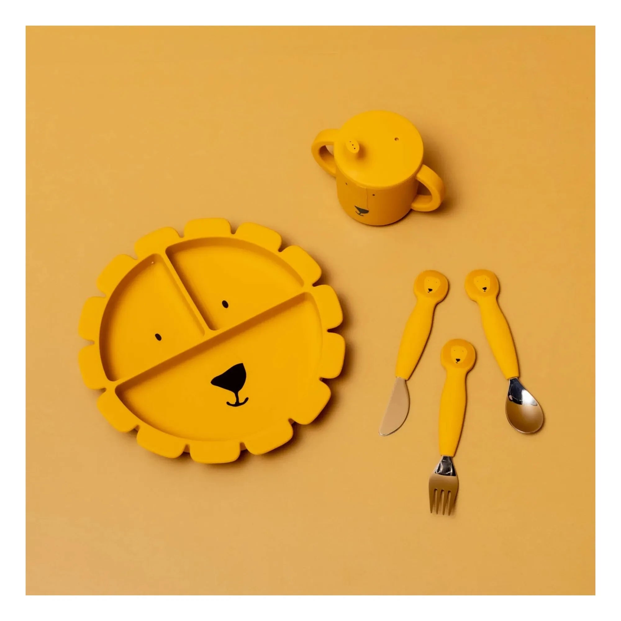 Trixie - Set de cubiertos de silicona Mr. Lion - 3 piezas | Amarillo