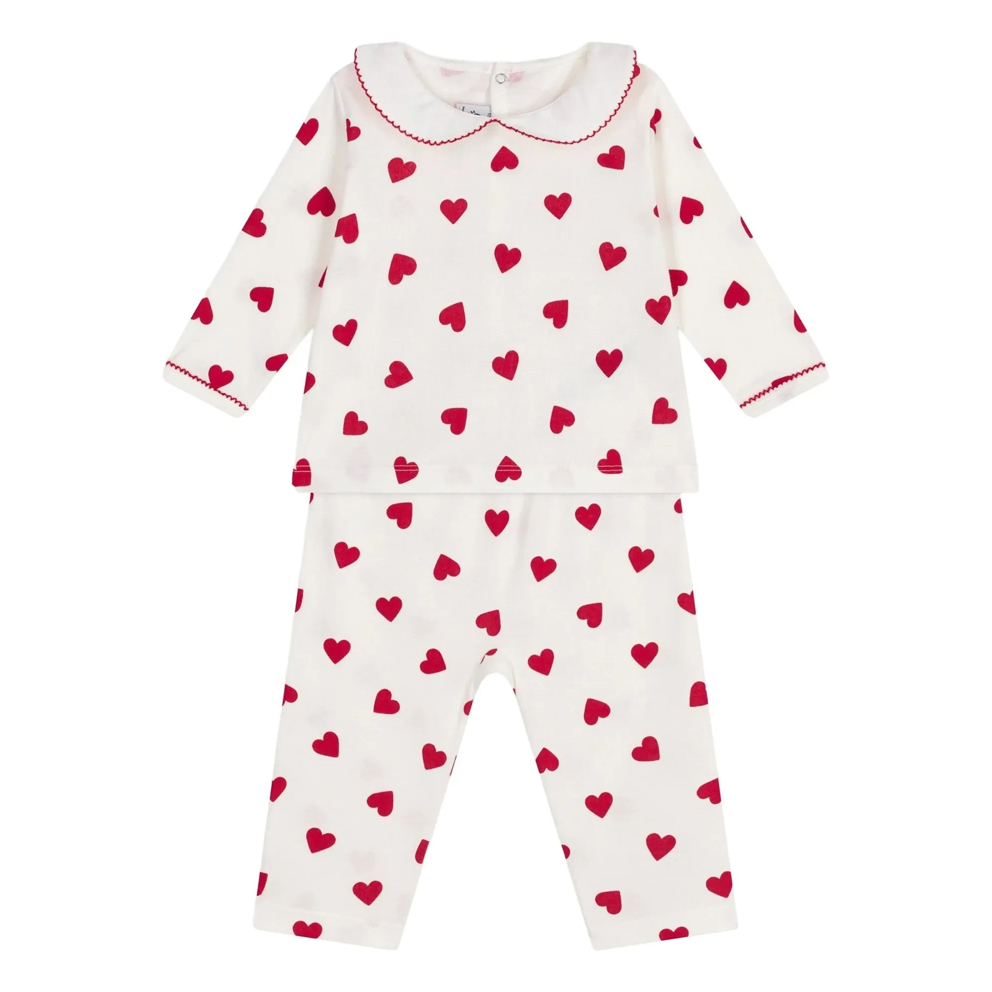 Petit Bateau - Pijama de algodón orgánico con cuello de corazón | Blanco