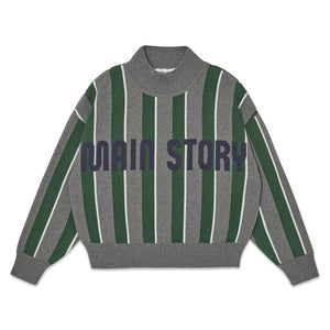 Main Story - Organik Pamuklu Çizgili Logo Sweatshirt | Gri