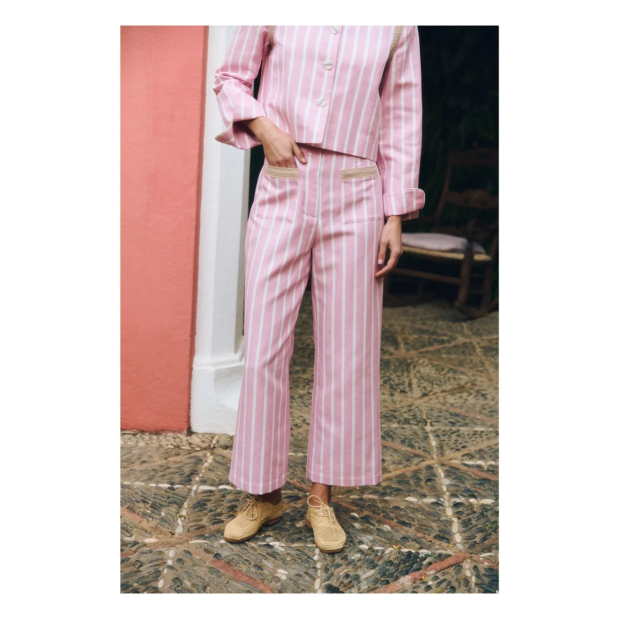 Maria de la Orden - Niza Pantalón de rayas de algodón | Rosa