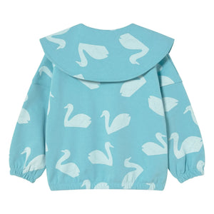 Tinycottons - Sudadera con cuello abotonado Cisnes | Azul claro