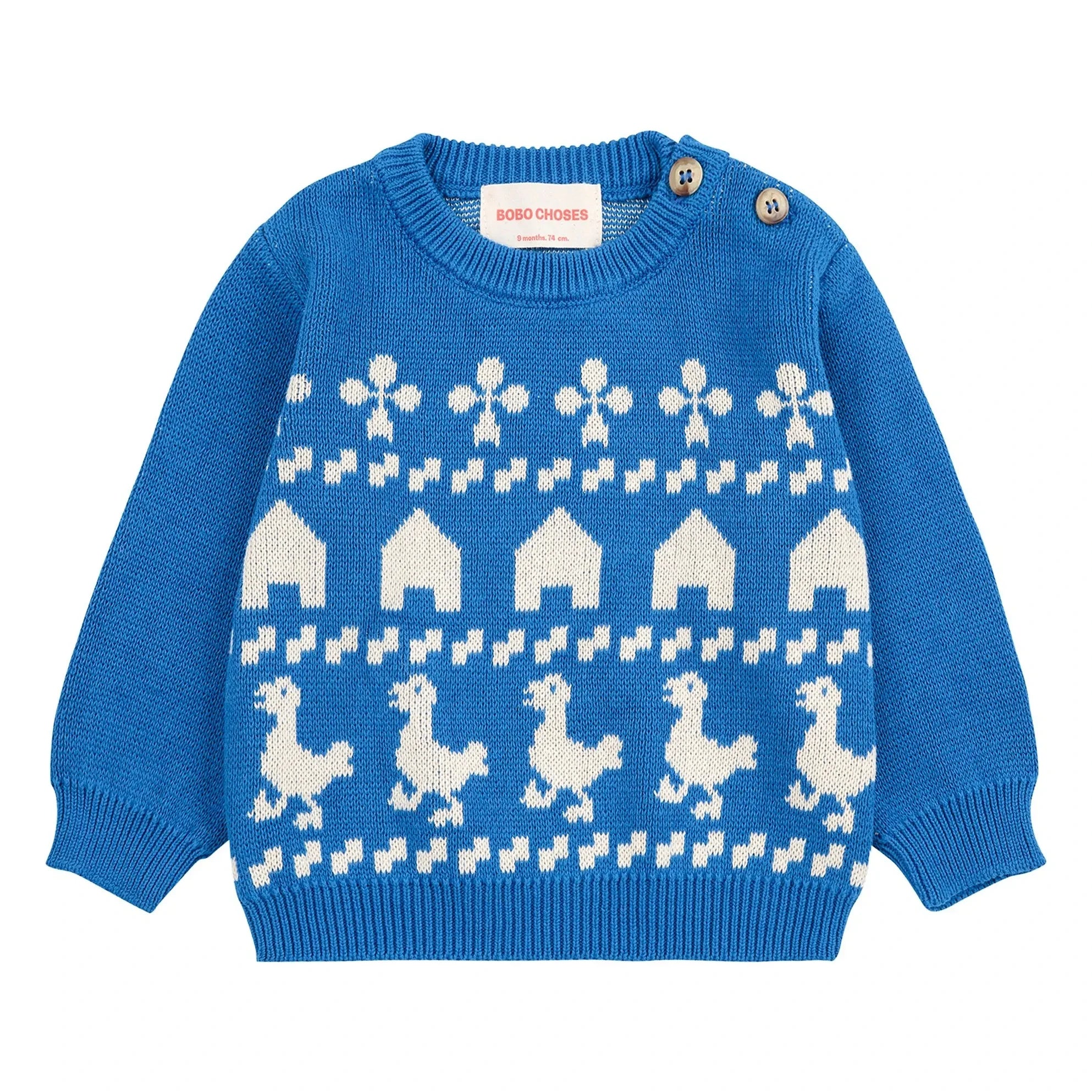 Bobo Choses - Jersey de punto de algodón orgánico con diseño de granja | Azul
