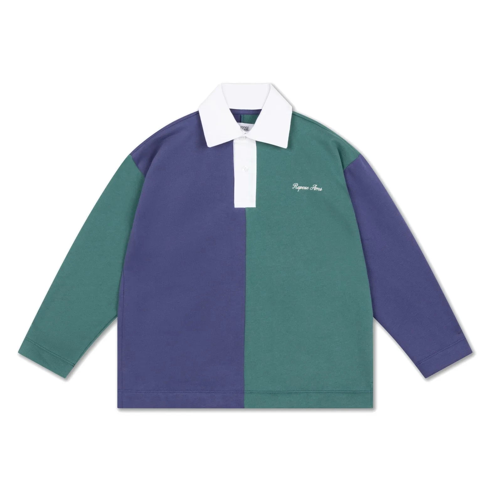 Repose AMS - Sudadera tipo polo de algodón orgánico a rayas | Verde