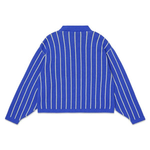 Main Story - Sudadera con cuello de pico de algodón orgánico a rayas | Azul eléctrico