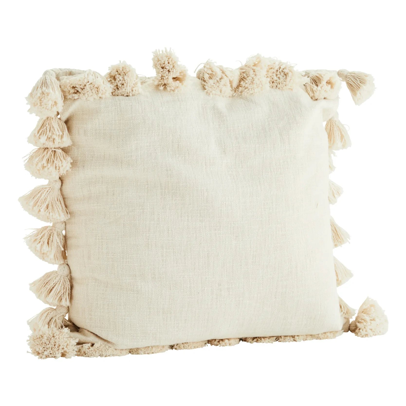 Madam Stoltz - Funda de almohada con pompones | Blanco