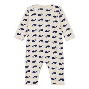 Petit Bateau - Pijama de algodón orgánico sin pie con ballenas | Gris oscuro beis