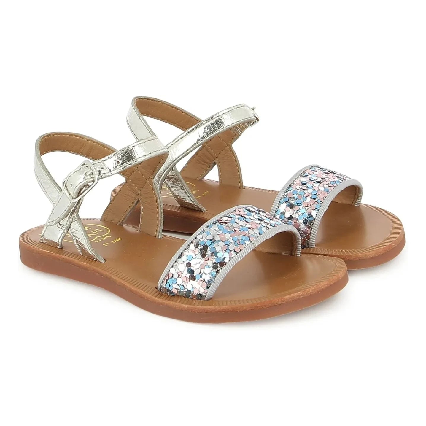 Pom d'Api - Sandalias de purpurina con hebilla Plagette | Plata