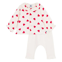 Petit Bateau - Conjunto de blusa y leggings de algodón orgánico Gasa con Corazones | Crudo