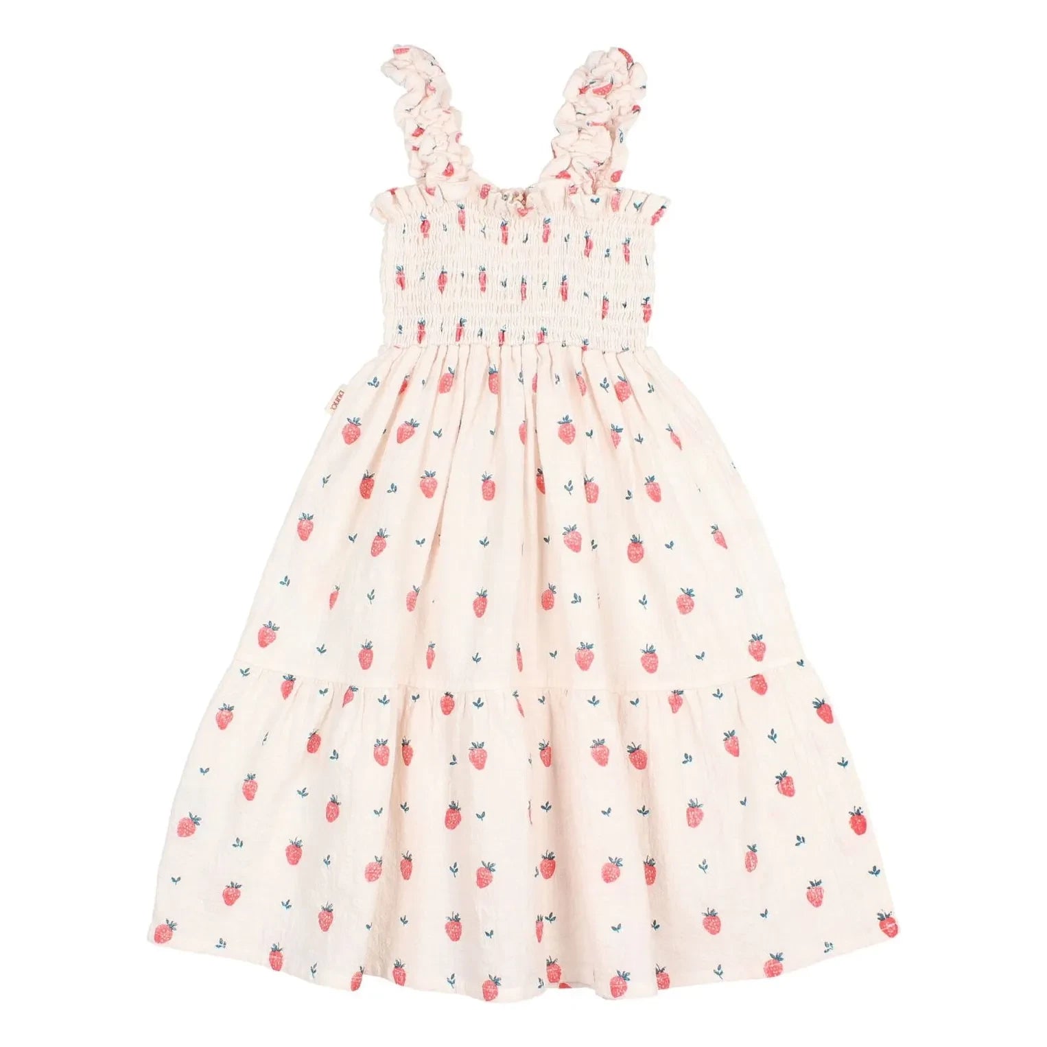 Búho - Vestido de algodón orgánico con volantes de fresas | Rosa pálido