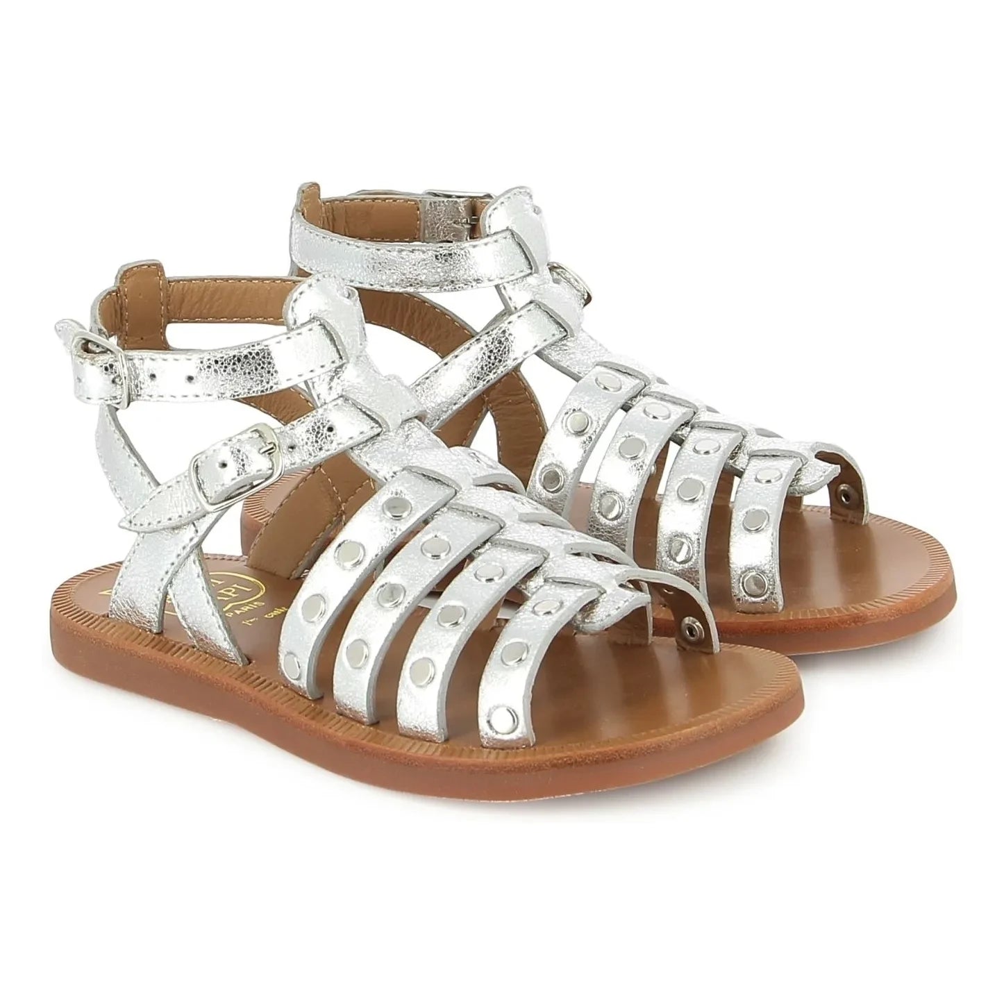 Pom d'Api - Sandalias de terciopelo Plagette Stud | Plateado