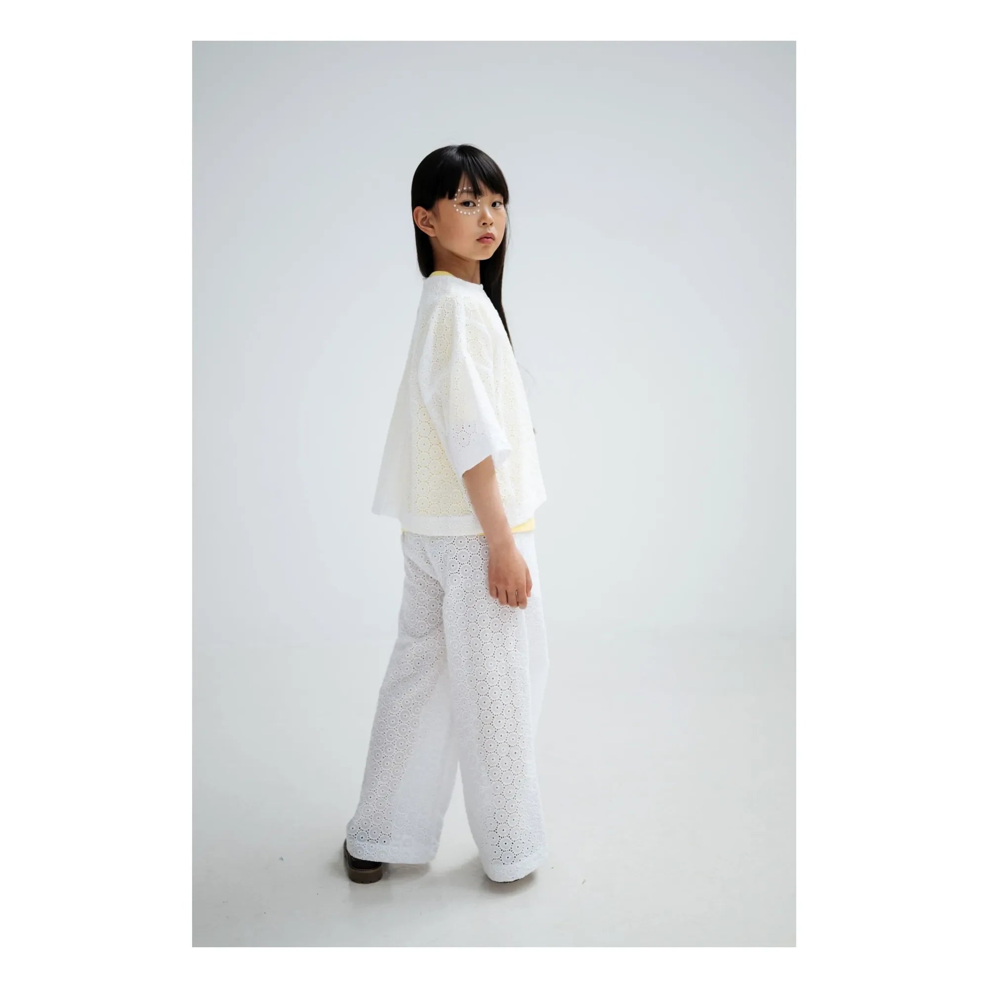 Repose AMS - Blusa con botones en la espalda de algodón orgánico Anglaise bordado | Blanco