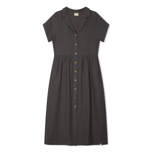 Matona - Vestido camisero de lino de corte medio | Negro