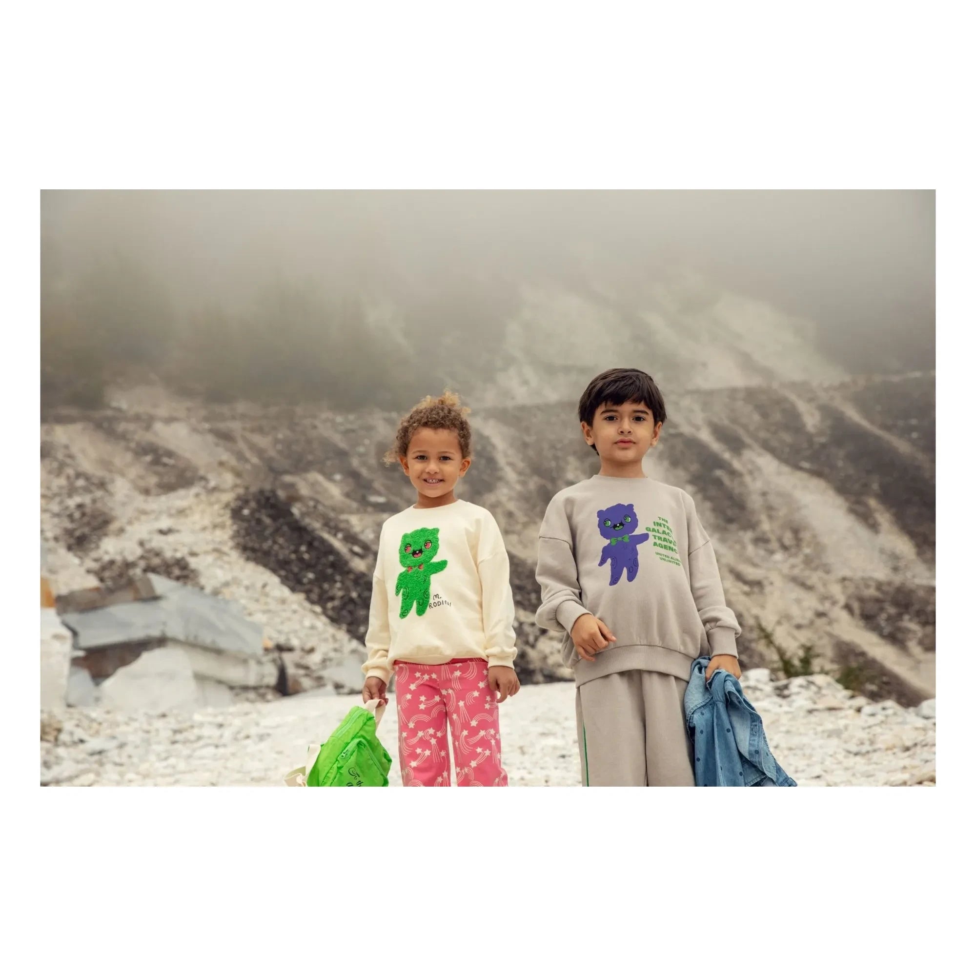 Mini Rodini - Sudadera de algodón orgánico con estampado de alienígena | Crudo