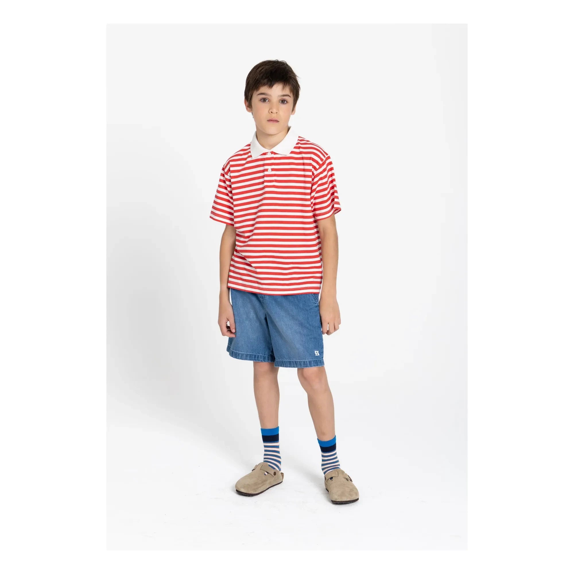 Smallable Kid - Polo de algodón orgánico a rayas Tilo | Rojo oscuro
