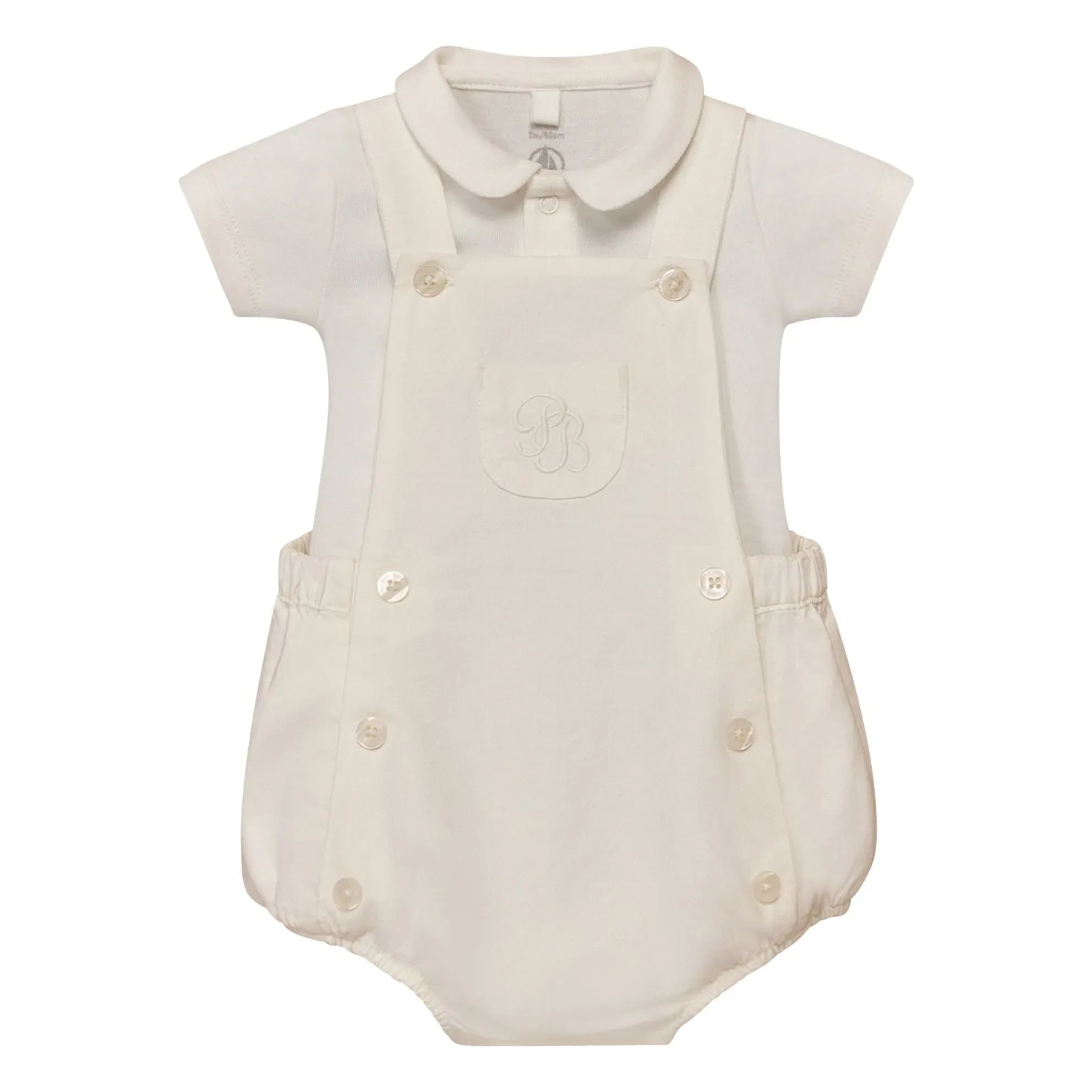 Petit Bateau - Conjunto de body y pelele de lino y algodón orgánico | Blanco