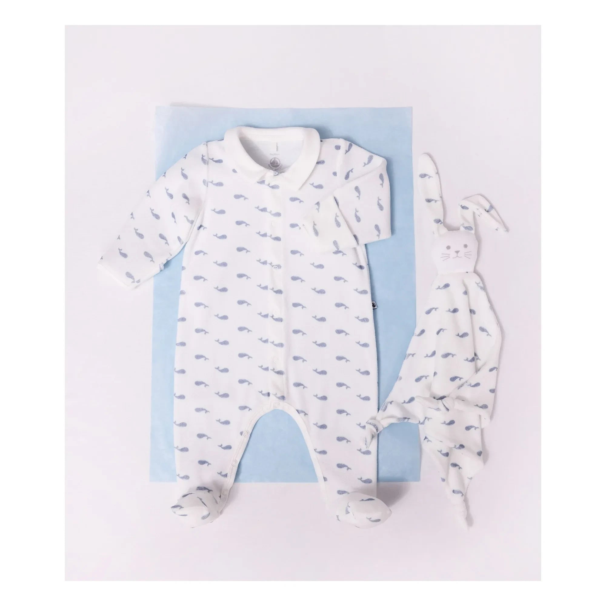 Petit Bateau - Pyjamas Dors Bien Baleines Kadife Organik Pamuk | White