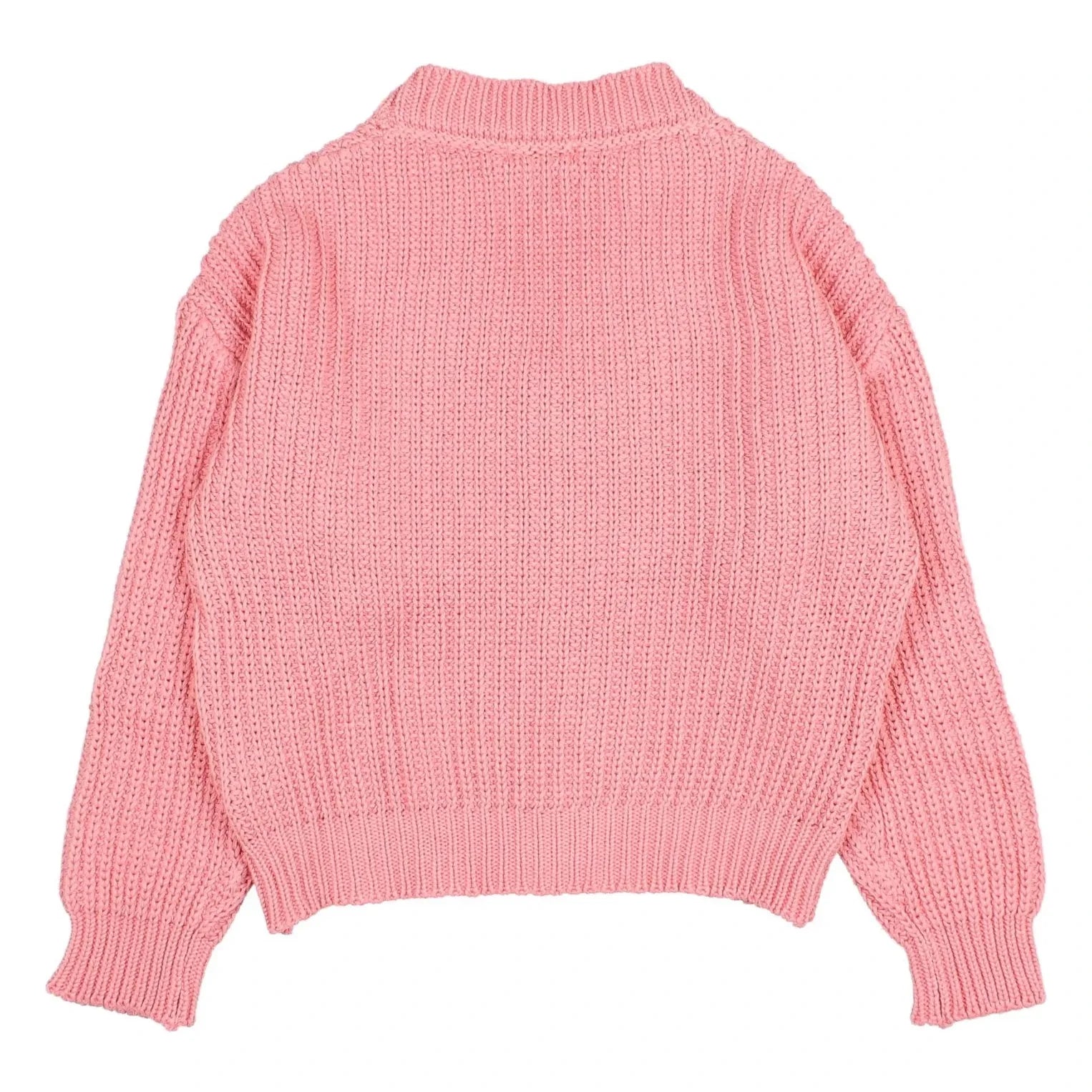Búho - Cárdigan de canalé de algodón orgánico con cuello en V | Rosa caramelo