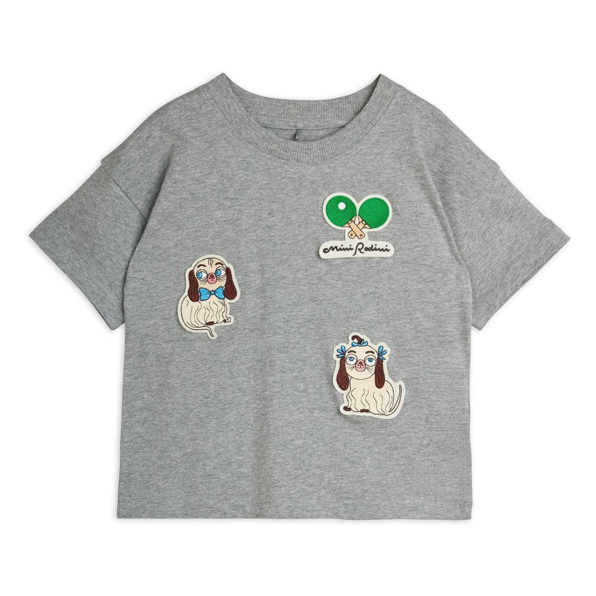 Mini Rodini - Camiseta de Algodón Orgánico con Parches de Animales | Gris jaspeado