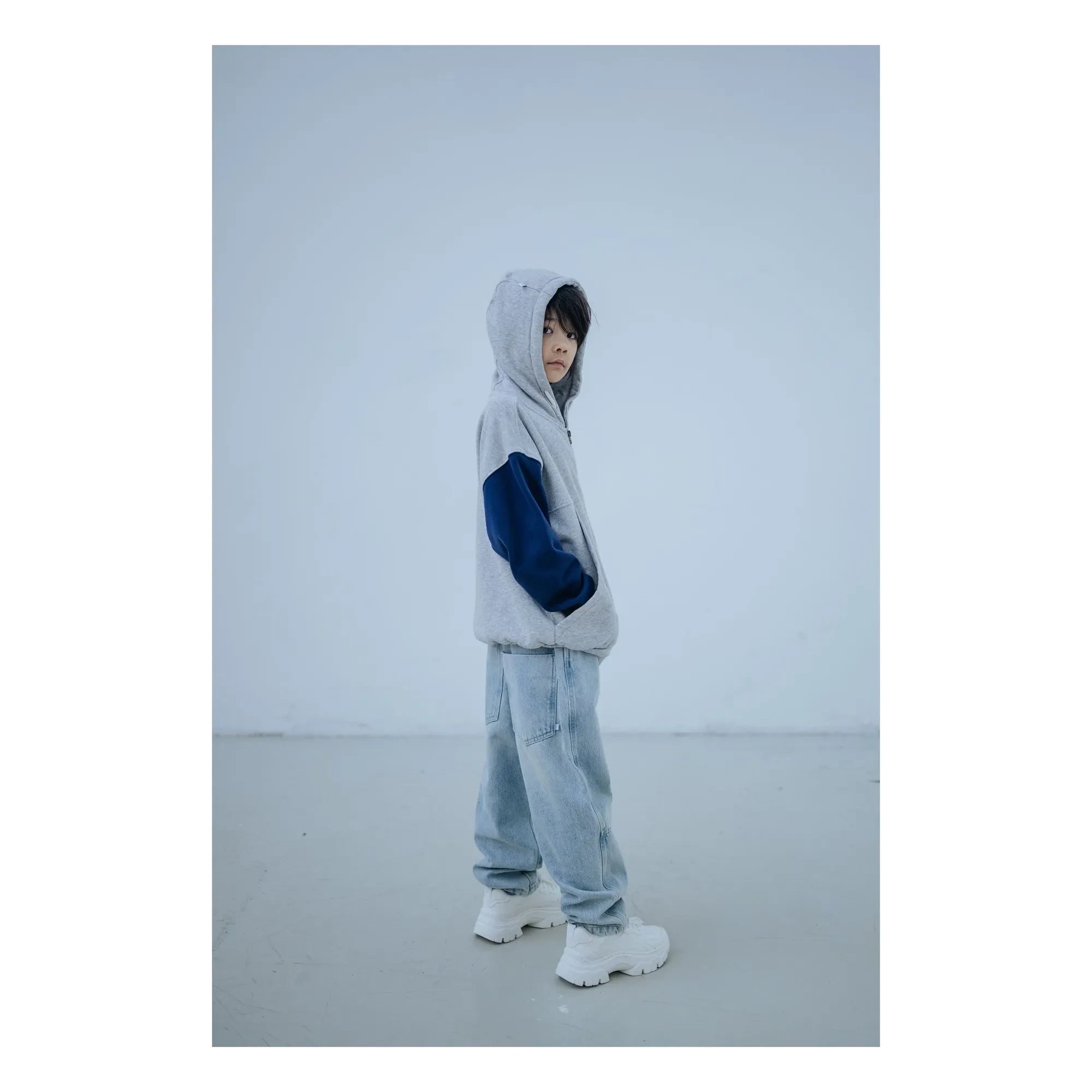 Repose AMS - Sudadera con cremallera tricolor de algodón orgánico | Gris