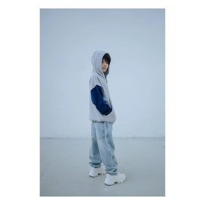 Repose AMS - Sudadera con cremallera tricolor de algodón orgánico | Gris
