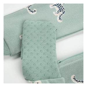 Petit Lem - Pijama convertible de algodón orgánico con estampado de leopardo | Verde almendra