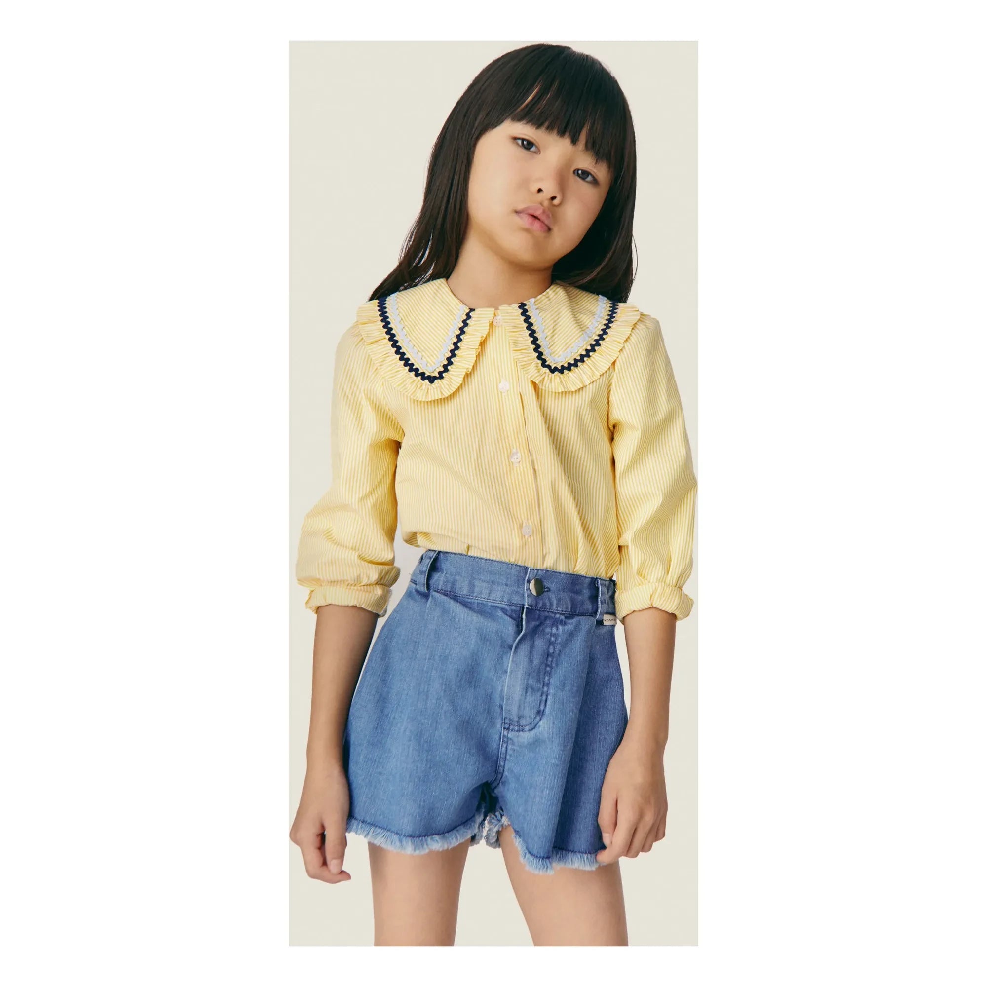 Mipounet - Blusa de rayas con cuello Claudine | Amarillo claro