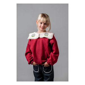 birinit - Sudadera con cuello drapeado, bordada en algodón orgánico | Burdeos