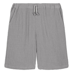 Studio Bohème - Basile Waffle Bermuda de Gasa de Algodón Orgánico | Azul grisáceo