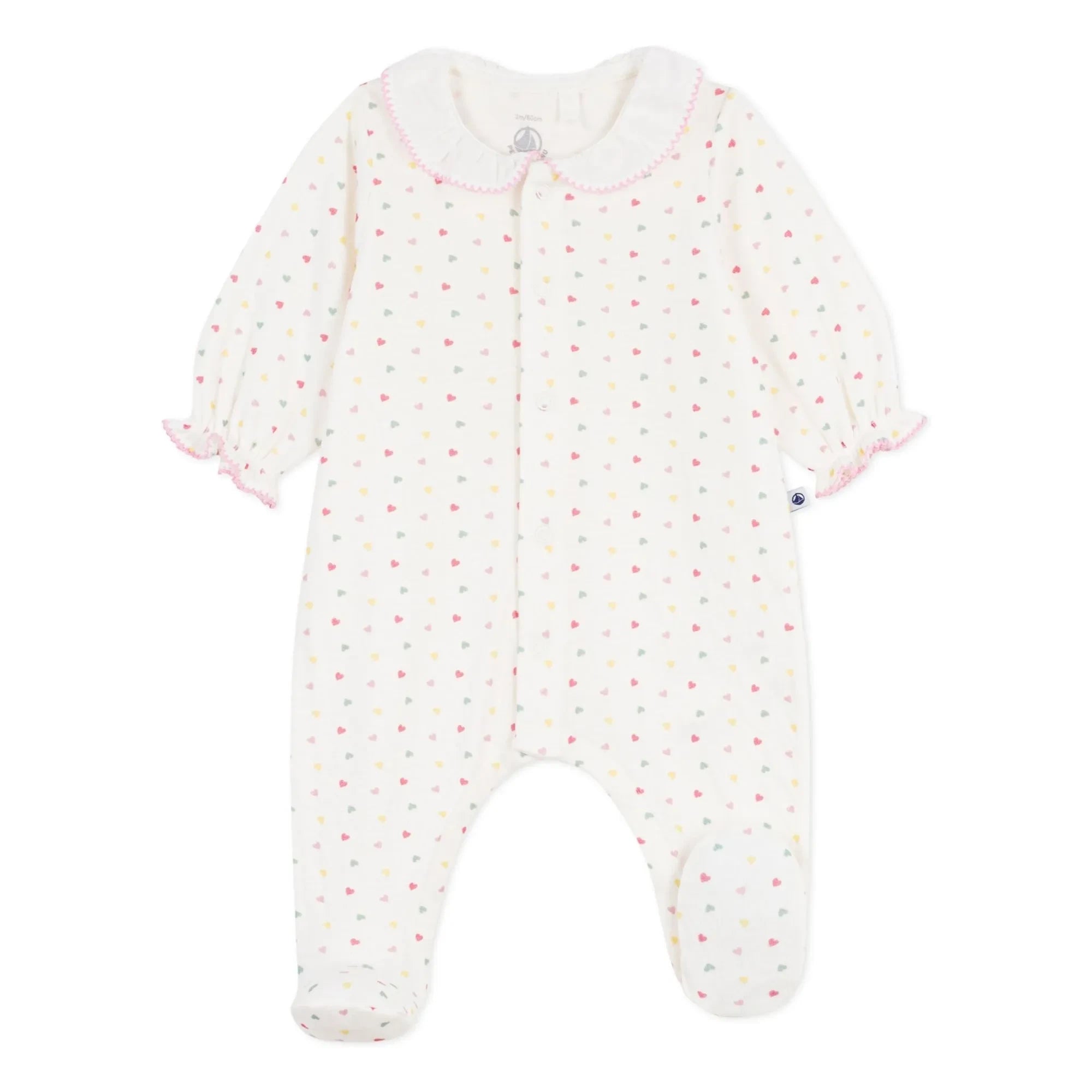 Petit Bateau - Pijama con pies Corazones de algodón orgánico tubique | Blanco