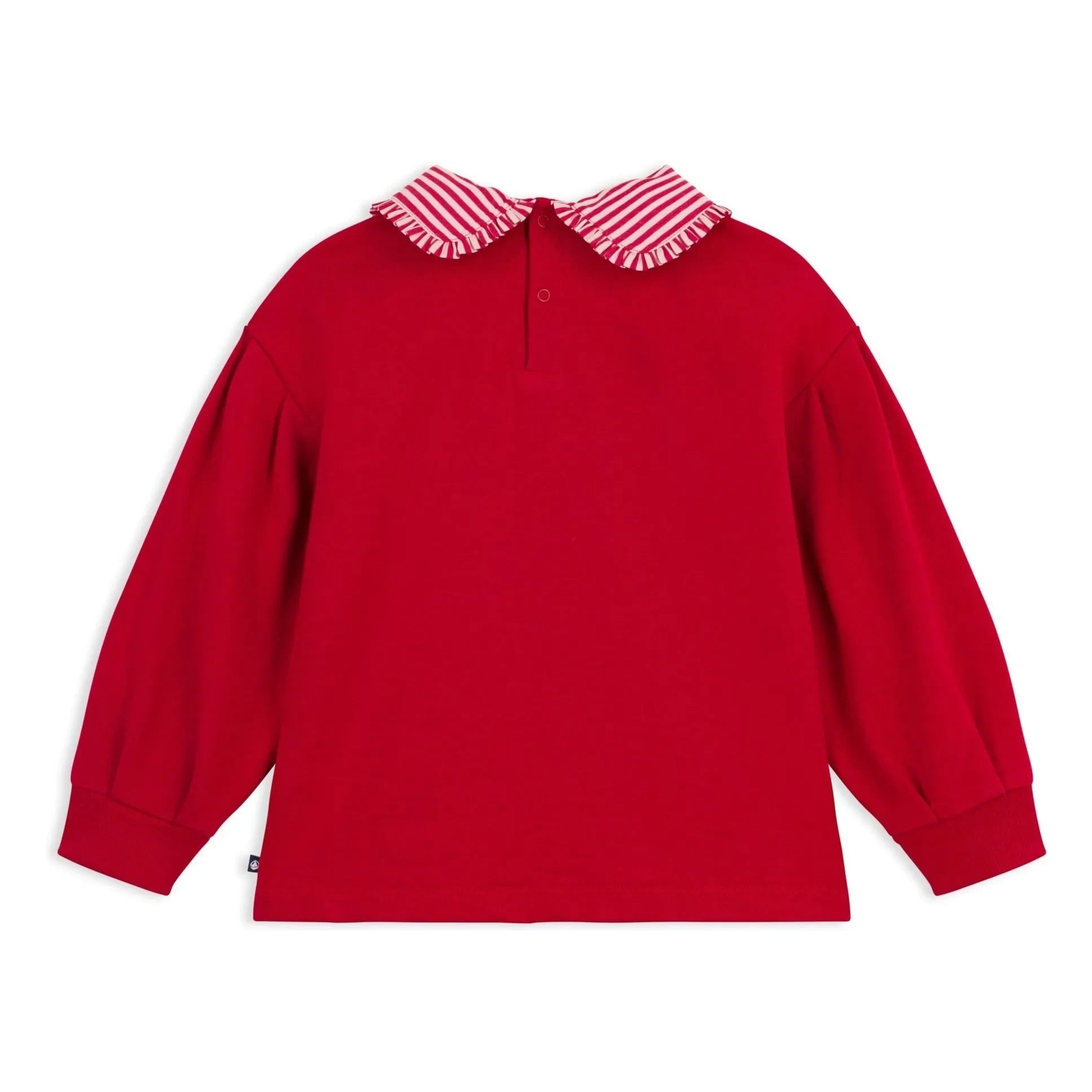 Petit Bateau - Çizgili Yaka Sweat Organik Pamuk | Kırmızı