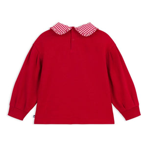 Petit Bateau - Çizgili Yaka Sweat Organik Pamuk | Kırmızı
