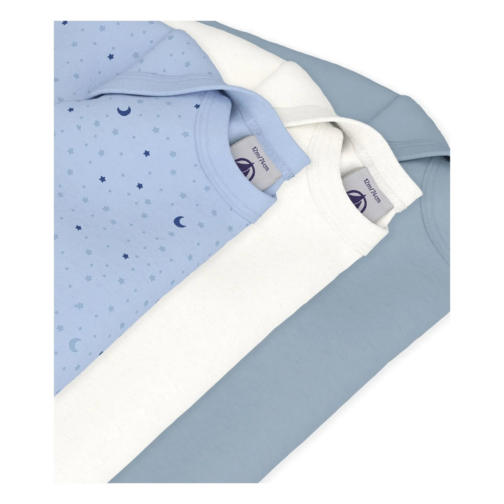 Petit Bateau - 3'lü Lunes Organik Pamuklu Body Seti | Mavi