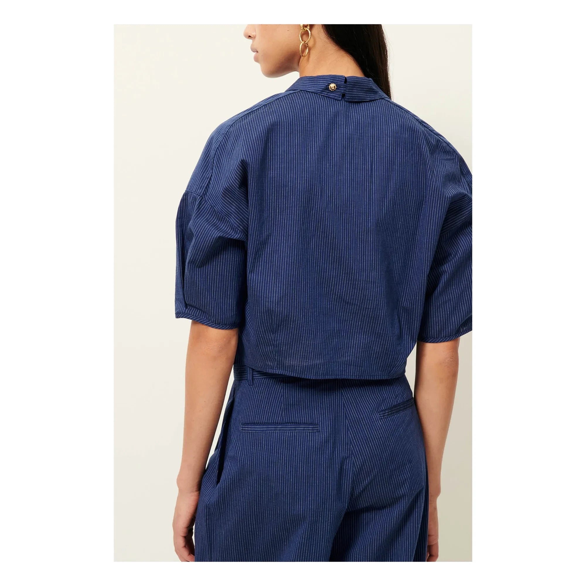 Sessùn - Camiseta U de algodón a rayas | Azul marino